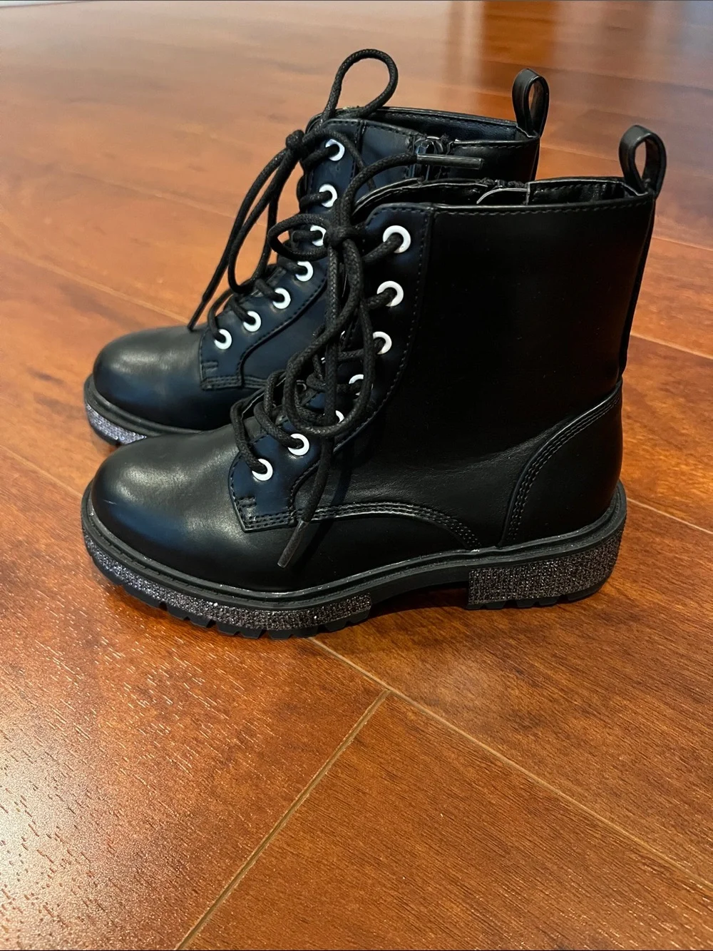 Steve Madden Black Lace-Up Combat Boots with Glitter Trim